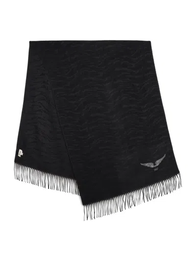 Zadig & Voltaire Tiger-pattern Strass-embellished Scarf In Black