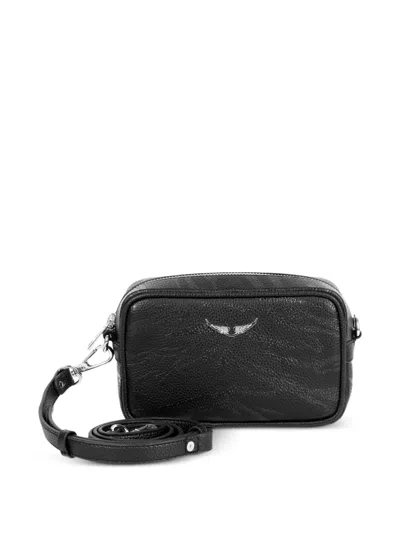 Zadig & Voltaire Kids' Tiger-print Logo-plaque Shoulder Bag In Black