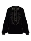 Zadig & Voltaire Tigy Embroidered Velvet Popover Shirt In Black