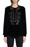 Zadig & Voltaire Tigy Embroidered Velvet Popover Shirt In Black