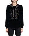 Zadig & Voltaire Tigy Embroidered Velvet Popover Shirt In Black