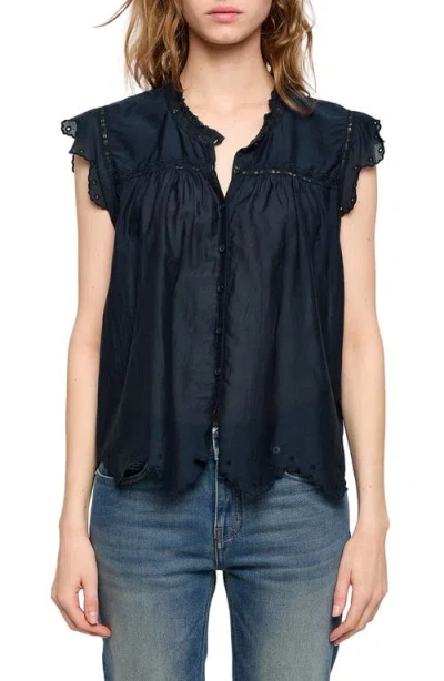 Zadig & Voltaire Tika Lace Trim Flutter Sleeve Top In Black