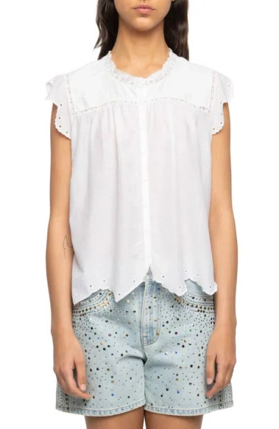 Zadig & Voltaire Tika Lace Trim Flutter Sleeve Top In White