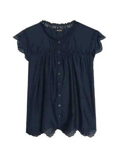 Zadig & Voltaire Tika Tomboy Scalloped-hem Blouse In Blue