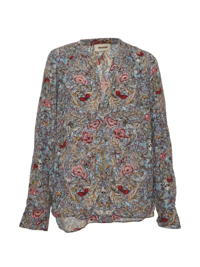 Pre-owned Zadig & Voltaire Tink Floral-print Blouse In Blue