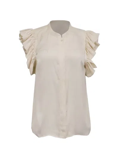 Pre-owned Zadig & Voltaire Tiza Ruffled-sleeve Blouse In Neutrals