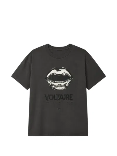 Zadig & Voltaire Tommer Hc Tour Lips-print T-shirt In Gray