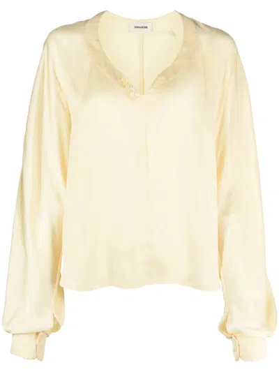 Zadig & Voltaire Tonastir Satin Linen-blend Shirt In Yellow