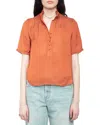 Zadig & Voltaire Womens Sienna Short-sleeved Frill-collar Satin Shirt In Brown