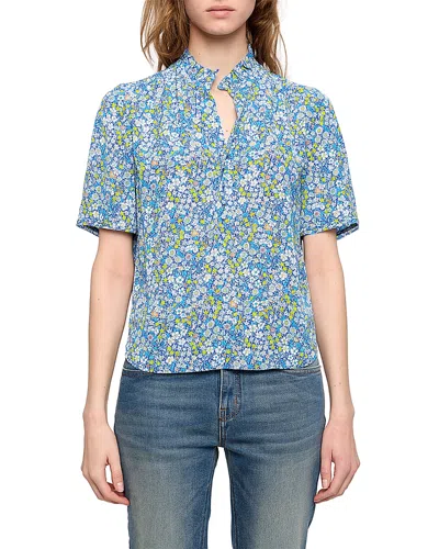 Zadig & Voltaire Womens Pear Topher Floral-print Woven Blouse In Blue