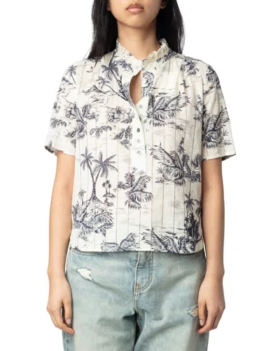 Zadig & Voltaire Womens Ecru Palm-print Short-sleeved Cotton Shirt In White