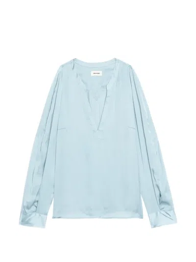 Zadig & Voltaire Womens Sky Torny V-neck Satin Blouse In Blue