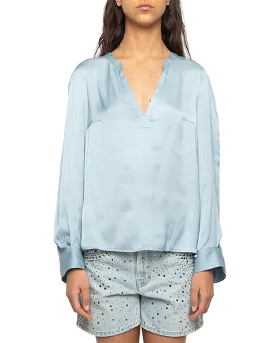 Zadig & Voltaire Womens Sky Torny V-neck Satin Blouse In Blue