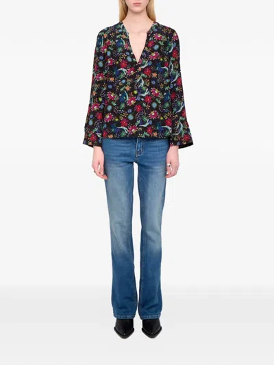Zadig & Voltaire Torny V-neck Floral Blouse In Green