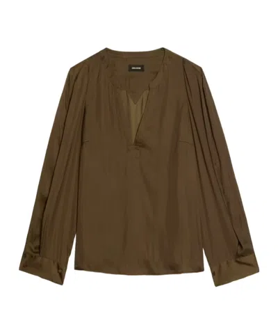 Zadig & Voltaire Torny V-neck Satin Blouse In Brown