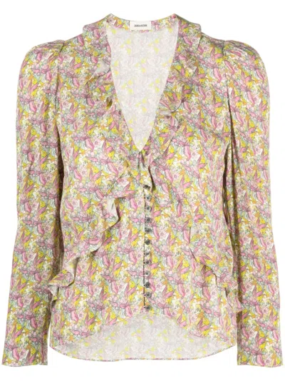 Zadig & Voltaire Tresse Crepe Liberty Wings Shirt In Multi