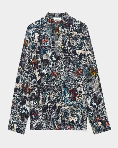 Zadig & Voltaire Truett Soft Butterflies Button-front Shirt In Encre