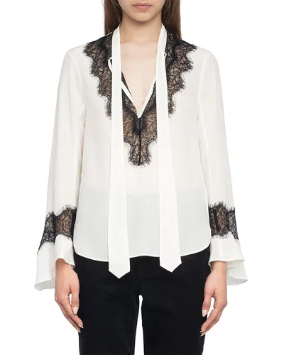 ZADIG & VOLTAIRE TUAN SILK LACE TRIM BLOUSE