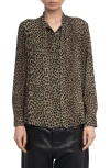Zadig & Voltaire Tulba Leopard Print Tie Neck Button-up Shirt In Animal Print