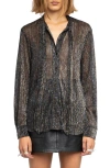 Zadig & Voltaire Tulba Shimmer Tie Neck Shirt In Black
