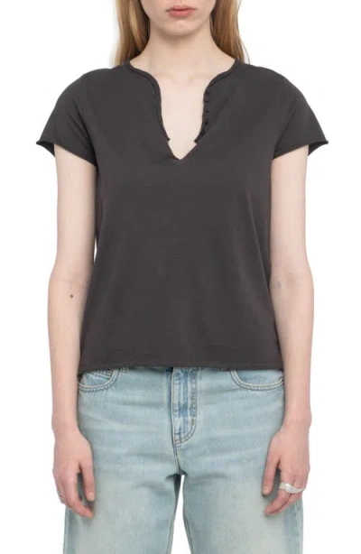 ZADIG & VOLTAIRE ZADIG & VOLTAIRE TUNI WINGS STRASS EMBELLISHED KEYHOLE COTTON GRAPHIC T-SHIRT