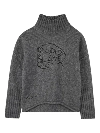 Zadig & Voltaire Kids' Turtleneck Embroidered Sweater In Gray