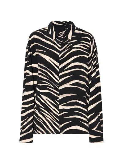 Zadig & Voltaire Tyrica Zebra-print Long-sleeve Shirt In Black