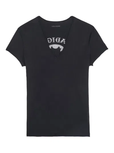 Zadig & Voltaire V-neck Logo T-shirt In Black