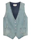 Zadig & Voltaire Womens Light Blue Gillier V-neck Patch-pocket Denim Waistcoat In Blue