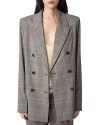 Zadig & Voltaire Vaena Windowpane Plaid Wool Jacket In Gris