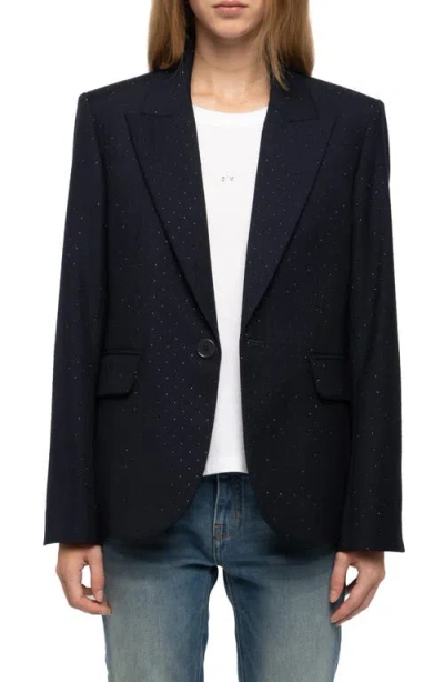 Zadig & Voltaire Valse Diamanté Single Breasted Crepe Blazer In Black