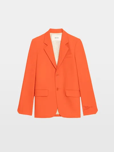Zadig & Voltaire Womens Tangerine Vanille Single-breasted Woven Blazer In Orange