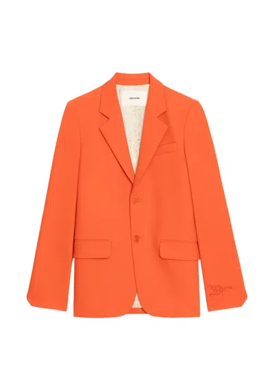 Zadig & Voltaire Womens Tangerine Vanille Single-breasted Woven Blazer In Orange