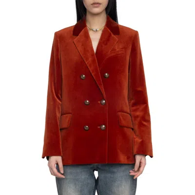 Zadig & Voltaire Vaska Double Breasted Velvet Blazer In Red