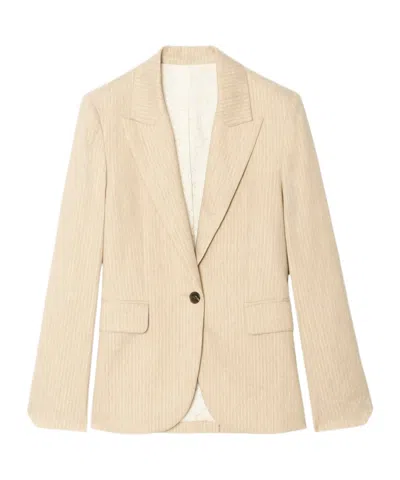 Zadig & Voltaire Womens Cookie Vavy Striped Single-breasted Cotton And Linen-blend Blazer In Brown