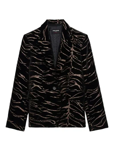 Zadig & Voltaire Vavy Tiger-stripe Velvet Blazer In Black