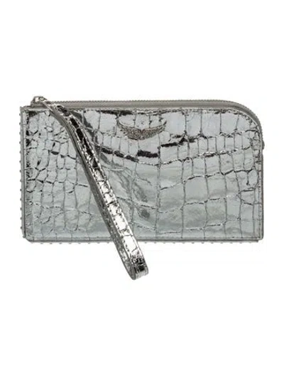 Pre-owned Zadig & Voltaire Vegan Patent Leather Clutch In Metallic/silver