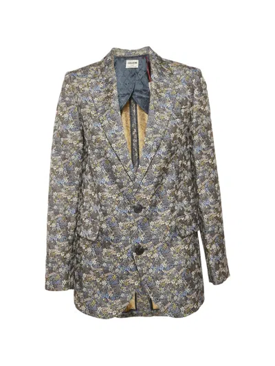 Pre-owned Zadig & Voltaire Vegy Floral-jacquard Blazer In Gray