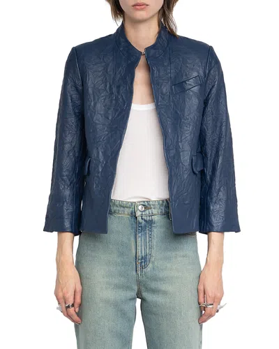 Zadig & Voltaire Veryn Cuir Froisse Leather Jacket In Blue