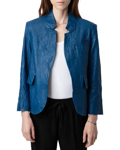 Zadig & Voltaire Verys Leather Blazer In Blue