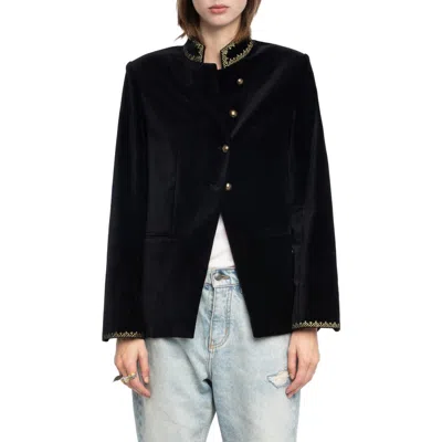 Zadig & Voltaire Verysa Brocade Collar Velveteen Jacket In Black