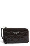 Zadig & Voltaire Vintage Monogram Quilted Leather Zip Card Case In Brown