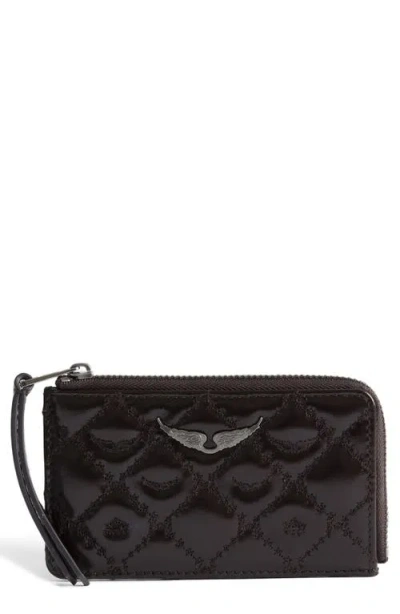 Zadig & Voltaire Vintage Monogram Quilted Leather Zip Card Case In Brown