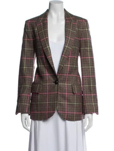 Pre-owned Zadig & Voltaire Virgin Wool Plaid Print Blazer In Brown
