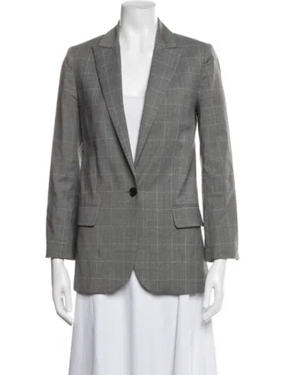 Pre-owned Zadig & Voltaire Virgin Wool Plaid Print Blazer In Gray