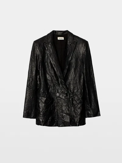 Zadig & Voltaire Visco Crinkled Leather Jacket In Black