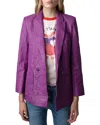 Zadig & Voltaire Visko Cuir Froisse Leather Blazer In Purple