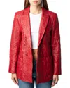 Zadig & Voltaire Visko Cuir Froisse Leather Blazer In Red