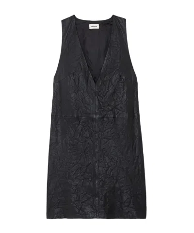 Zadig & Voltaire V-neck Leather Minidress In Black