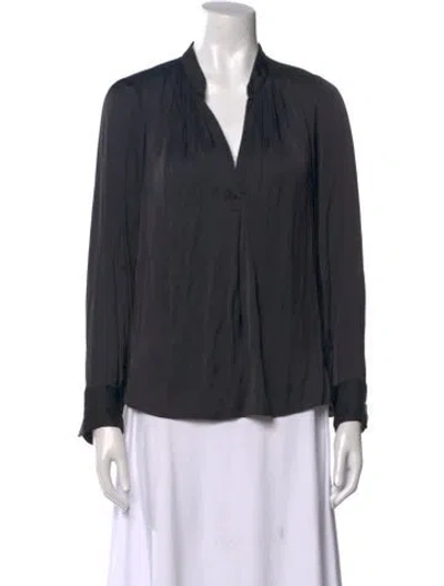 Pre-owned Zadig & Voltaire V-neck Long Sleeve Blouse In Black